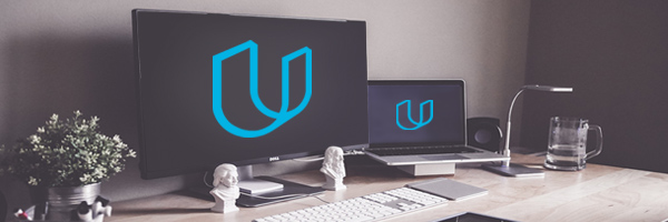 computer screens with logos